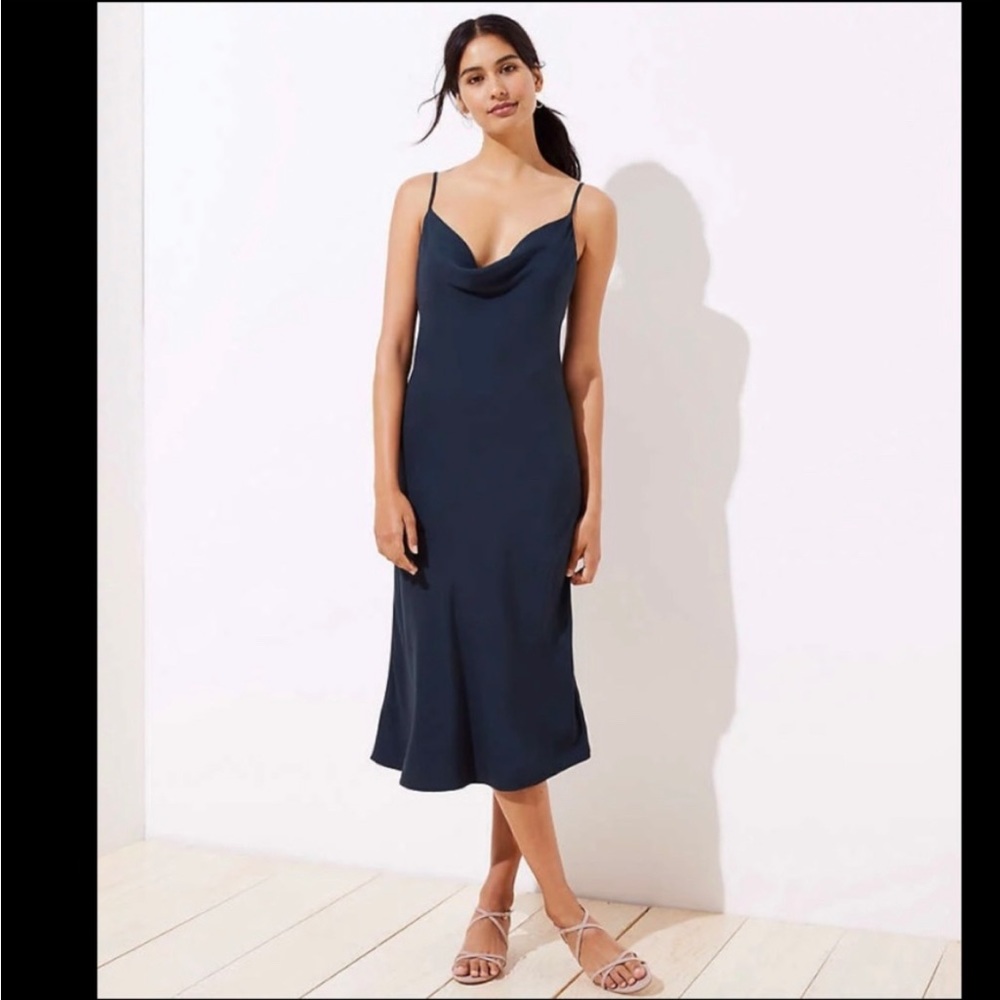 LOFT Draped MIDI Slip Dress